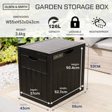 Olsen & Smith Lockable Outdoor Garden Plastic Storage Box Container Chest Lawn Balcony Furniture, Weather Resistant, Wood Panel Effect (126L)