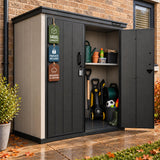 Olsen & Smith Ashcombe 1400L Pro Garden Storage Cabinet – Large Weatherproof Outdoor Storage Shed with Lockable Double Doors, Adjustable Shelf, Combination Padlock, Waterproof Wood-Look PP, Tool & Mower Store