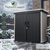 Olsen & Smith Ashcombe 1400L Pro Garden Storage Cabinet – Large Weatherproof Outdoor Storage Shed with Lockable Double Doors, Adjustable Shelf, Combination Padlock, Waterproof Wood-Look PP, Tool & Mower Store