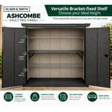 Olsen & Smith Ashcombe 1400L Pro Garden Storage Cabinet – Large Weatherproof Outdoor Storage Shed with Lockable Double Doors, Adjustable Shelf, Combination Padlock, Waterproof Wood-Look PP, Tool & Mower Store