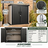 Olsen & Smith Ashcombe 1400L Pro Garden Storage Cabinet – Large Weatherproof Outdoor Storage Shed with Lockable Double Doors, Adjustable Shelf, Combination Padlock, Waterproof Wood-Look PP, Tool & Mower Store