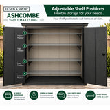 Olsen & Smith Ashcombe 1700L Max Garden Storage Cabinet – Extra-Tall Weatherproof Outdoor Storage Shed with Lockable Double Doors, Adjustable Shelf, Combination Padlock, Waterproof Wood-Look PP, Tool & Mower Store