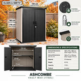Olsen & Smith Ashcombe 1700L Max Garden Storage Cabinet – Extra-Tall Weatherproof Outdoor Storage Shed with Lockable Double Doors, Adjustable Shelf, Combination Padlock, Waterproof Wood-Look PP, Tool & Mower Store