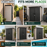 Olsen & Smith Ashcombe 1700L Max Garden Storage Cabinet – Extra-Tall Weatherproof Outdoor Storage Shed with Lockable Double Doors, Adjustable Shelf, Combination Padlock, Waterproof Wood-Look PP, Tool & Mower Store