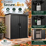 Olsen & Smith Ashcombe 1700L Max Garden Storage Cabinet – Extra-Tall Weatherproof Outdoor Storage Shed with Lockable Double Doors, Adjustable Shelf, Combination Padlock, Waterproof Wood-Look PP, Tool & Mower Store