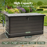 Olsen & Smith 380L Large Garden Storage Box – Weather Resistant Outdoor Storage Chest with Padlock, Wood Effect Plastic Cushion Storage Box, Heavy Duty Patio Storage (Grey)