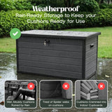 Olsen & Smith 380L Large Garden Storage Box – Weather Resistant Outdoor Storage Chest with Padlock, Wood Effect Plastic Cushion Storage Box, Heavy Duty Patio Storage (Grey)