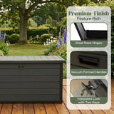 Olsen & Smith 380L Large Garden Storage Box – Weather Resistant Outdoor Storage Chest with Padlock, Wood Effect Plastic Cushion Storage Box, Heavy Duty Patio Storage (Grey)