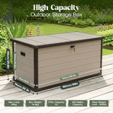 Olsen & Smith 570L Large Garden Storage Box – Weather Resistant Outdoor Storage Chest with Padlock, Wood Effect Plastic Cushion Storage Box, Heavy Duty Patio Storage (Beige)