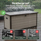 Olsen & Smith 570L Large Garden Storage Box – Weather Resistant Outdoor Storage Chest with Padlock, Wood Effect Plastic Cushion Storage Box, Heavy Duty Patio Storage (Beige)