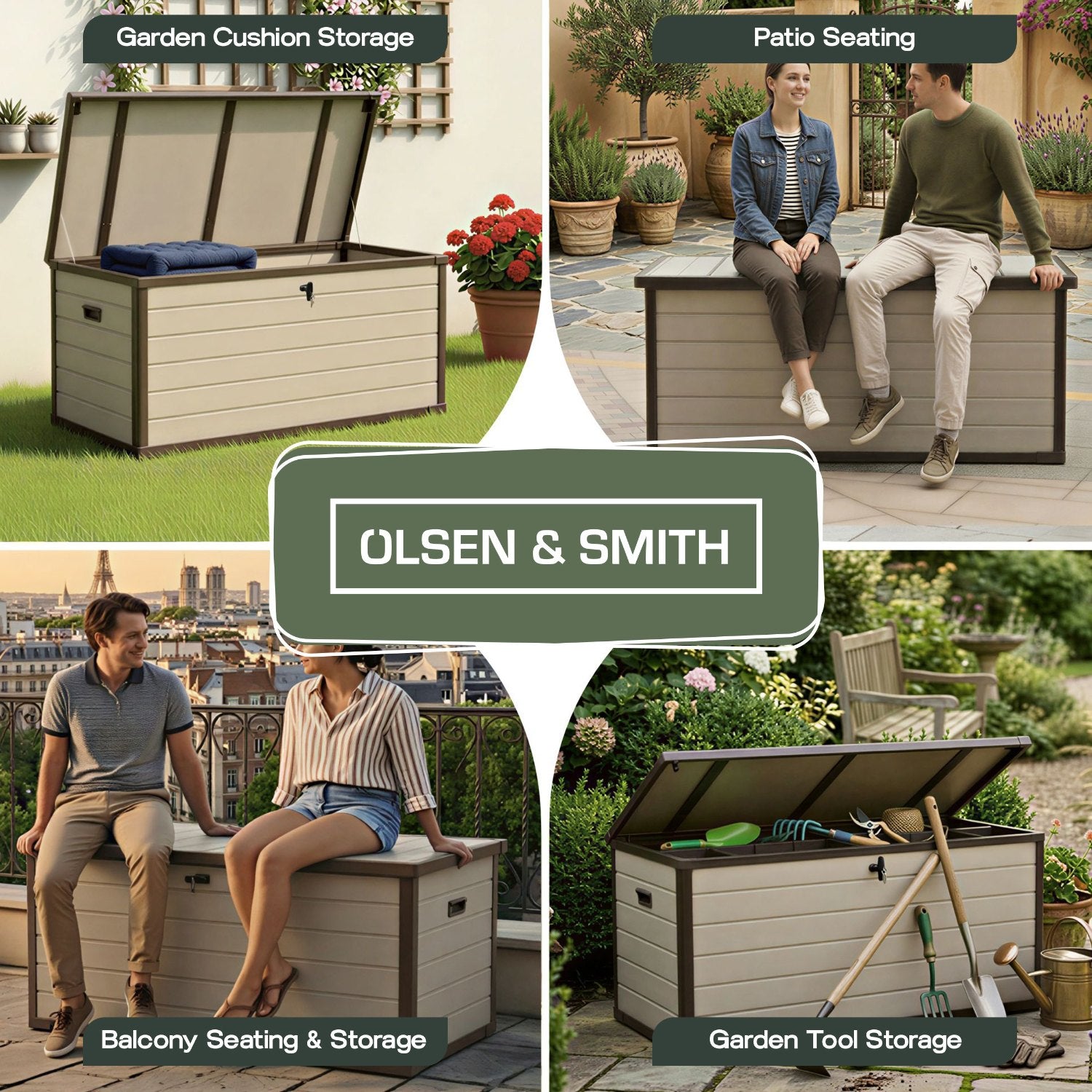 Olsen & Smith 570L Garden Storage Box with Padlock Beige – Packed Direct UK