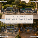 Olsen & Smith Marlow Garden Sofa Set – 4 Seat Outdoor Rattan Furniture Set with 3 Seater Sofa, Armchair & Coffee Table, Waterproof Cushions, Rust-Resistant Frame (Slate/Grey)