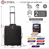 5 Cities (56x45x25cm) Easyjet, British Airways Maximum Cabin Allowance Lightweight Cabin Hand Suitcase, 2 Years Of Warranty