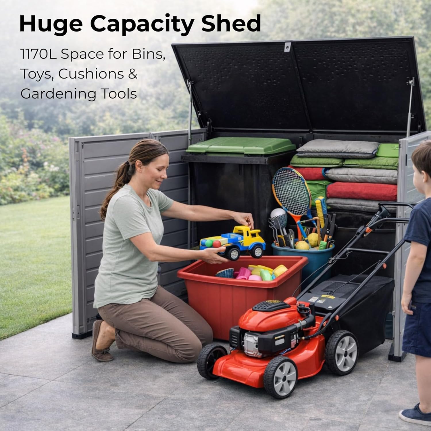 Outdoor Garden Storage Large Locking Storage Box Large Lockable Resin Deck Box Waterproof Outdoor Storage Bench