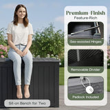 Olsen & Smith Premium XL 680L Outdoor Garden Storage Box – Weather-Resistant Heavy-Duty Plastic Storage Chest with Padlock, Wood-Effect Finish & Gas Lift Lid for Cushions, Tools & Toys (Anthracite Black)