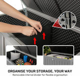 Olsen & Smith 830L MASSIVE Capacity Outdoor Garden Storage Box Plastic Shed - Weatherproof & Sit On with Wood Effect Chest