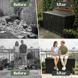 Olsen & Smith Premium XL 680L Outdoor Garden Storage Box – Weather-Resistant Heavy-Duty Plastic Storage Chest with Padlock, Wood-Effect Finish & Gas Lift Lid for Cushions, Tools & Toys (Anthracite Black)