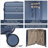 Aerolite Lightweight ABS Hard Shell 4 Wheel Spinner 4 Piece Travel Luggage Suitcase Set , Cabin + Medium + Large + Extra Large (BLUE)