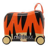 MiniMax 45x36x20cm Kids Tiger Ride-On Suitcase 4PC Set – EasyJet Max Size 29L Children’s Cabin Luggage with Drawstring Bag, Neck Pillow & Stickers