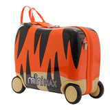 MiniMax 45x36x20cm Kids Tiger Ride-On Suitcase 4PC Set – EasyJet Max Size 29L Children’s Cabin Luggage with Drawstring Bag, Neck Pillow & Stickers