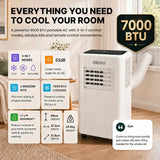 Olsen & Smith 7000 BTU 3-in-1 Portable Air Conditioning Unit, Air Conditioner AC Air Con Cooler with Cooling, Fan & Dehumidifier Functions, 24H Timer with Window Kit & Remote Control, White [Energy Class A]