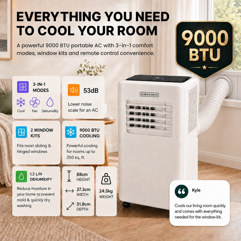 Olsen & Smith 9000 BTU 3-in-1 Portable Air Conditioning Unit, Air Cond ...