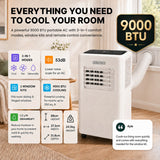 Olsen & Smith 9000 BTU 3-in-1 Portable Air Conditioning Unit, Air Conditioner AC Air Con Cooler with Cooling, Fan & Dehumidifier Functions, 24H Timer with Window Kit & Remote Control, White [Energy Class A]