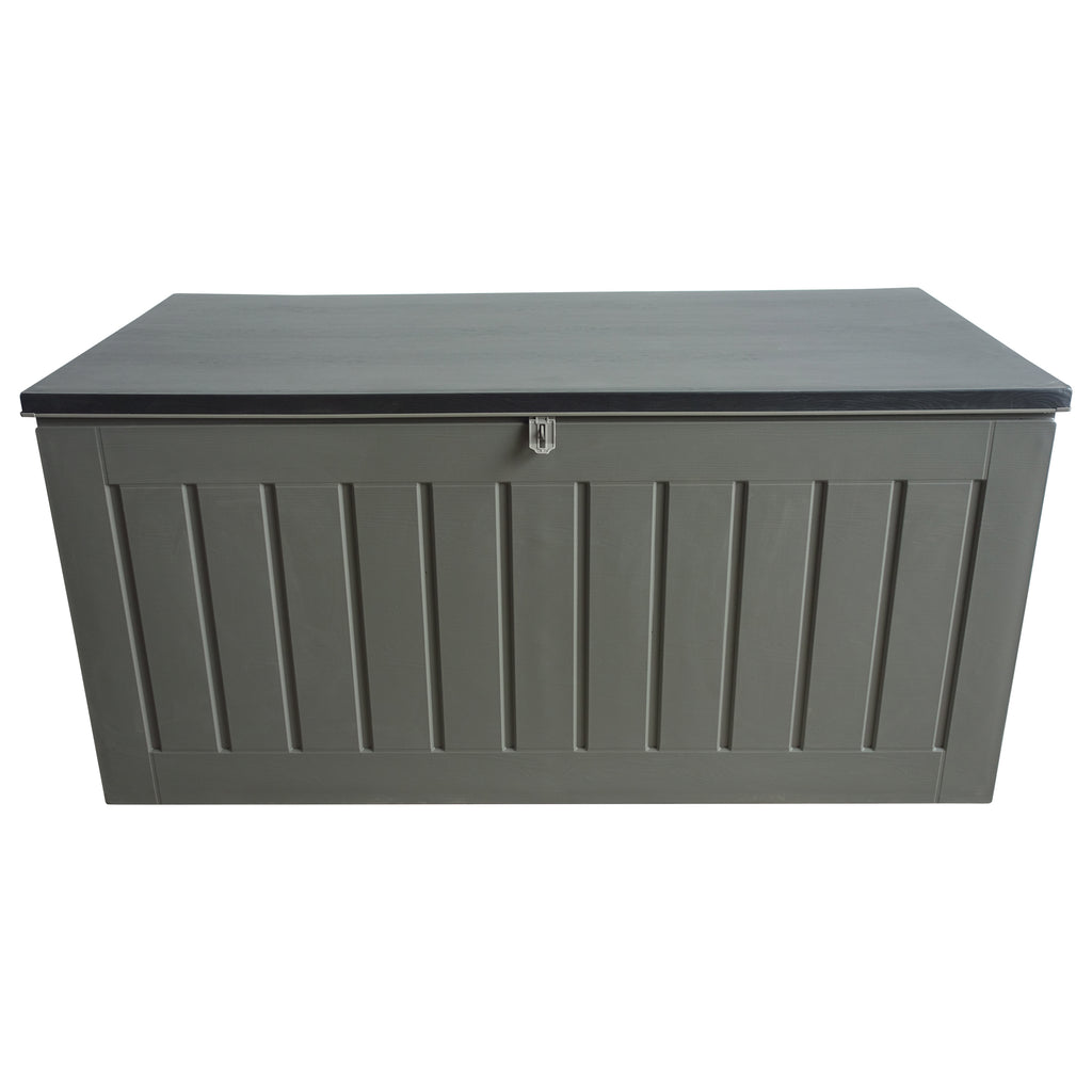 Massive Capacity Outdoor Garden Storage Box Plastic Shed Weatherproof Sit On With Wood Effect Chest 680L