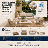 Olsen & Smith Hampton 4 Seater Garden Furniture Set – 5 Piece Outdoor Rattan Sofa Set with 2 Seater Sofa, 2 Armchairs & Coffee Table, Waterproof Cushions, Aluminium Frame (Sandstone/Cream)