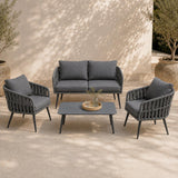 Olsen & Smith Hampton 4 Seater Garden Furniture Set – 5 Piece Outdoor Rattan Sofa Set with 2 Seater Sofa, 2 Armchairs & Coffee Table, Waterproof Cushions, Aluminium Frame (Slate/Grey)