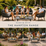 Olsen & Smith Hampton Garden Sofa Set – 5 Seat Outdoor Rattan Furniture Set with 3 Seater Sofa, Armchair & Coffee Table, Waterproof Cushions, Rust-Resistant Aluminium Frame (Slate/Grey)