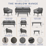Olsen & Smith Marlow Garden Sofa Set – 4 Seat Outdoor Rattan Furniture Set with 3 Seater Sofa, Armchair & Coffee Table, Waterproof Cushions, Rust-Resistant Frame (Slate/Grey)