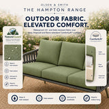 Olsen & Smith Hampton Garden Sofa Set – 5 Seat Outdoor Rattan Furniture Set with 3 Seater Sofa, Armchair & Coffee Table, Waterproof Cushions, Rust-Resistant Aluminium Frame (Sage /Green)