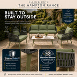 Olsen & Smith Hampton Garden Sofa Set – 5 Seat Outdoor Rattan Furniture Set with 3 Seater Sofa, Armchair & Coffee Table, Waterproof Cushions, Rust-Resistant Aluminium Frame (Sage /Green)
