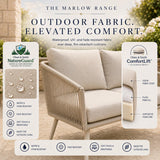 Olsen & Smith Marlow Garden Sofa Set – 4 Seat Outdoor Rattan Furniture Set with 3 Seater Sofa, Armchair & Coffee Table, Waterproof Cushions, Rust-Resistant Frame (Sandstone/Cream)