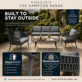 Olsen & Smith Hampton Garden Sofa Set – 5 Seat Outdoor Rattan Furniture Set with 3 Seater Sofa, Armchair & Coffee Table, Waterproof Cushions, Rust-Resistant Aluminium Frame (Slate/Grey)