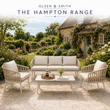 Olsen & Smith Hampton Garden Sofa Set – 5 Seat Outdoor Rattan Furniture Set with 3 Seater Sofa, Armchair & Coffee Table, Waterproof Cushions, Rust-Resistant Aluminium Frame (Sandstone/Cream)
