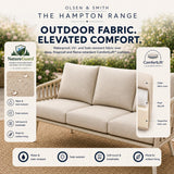 Olsen & Smith Hampton Garden Sofa Set – 5 Seat Outdoor Rattan Furniture Set with 3 Seater Sofa, Armchair & Coffee Table, Waterproof Cushions, Rust-Resistant Aluminium Frame (Sandstone/Cream)
