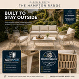 Olsen & Smith Hampton Garden Sofa Set – 5 Seat Outdoor Rattan Furniture Set with 3 Seater Sofa, Armchair & Coffee Table, Waterproof Cushions, Rust-Resistant Aluminium Frame (Sandstone/Cream)