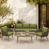Olsen & Smith Hampton Garden Sofa Set – 5 Seat Outdoor Rattan Furniture Set with 3 Seater Sofa, Armchair & Coffee Table, Waterproof Cushions, Rust-Resistant Aluminium Frame (Sage /Green)