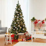 Olsen & Smith 7ft Large Snowy Artificial Christmas Tree – Pre-Lit Indoor Xmas Tree with 450 Warm White LED Lights, 48 Snowflake Ornaments, 1150 Branch Tips & Metal Stand