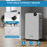 Olsen & Smith 12L/Day Portable Electric Dehumidifier – Home Dehumidifier with Laundry Mode, 2.1L Tank, 2m Drain Hose & Wheels for Bedroom, Bathroom, Kitchen & Basement – White