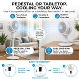 Olsen & Smith Pedestal & Tabletop Air Circulator Fan – Quiet Oscillating Portable Desk & Floor Standing Fan with Remote Control for Bedroom, Office & Living Room - White