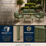 Olsen & Smith Hampton 4 Seater Garden Furniture Set – 5 Piece Outdoor Rattan Sofa Set with 2 Seater Sofa, 2 Armchairs & Coffee Table, Waterproof Cushions, Aluminium Frame (Sage)