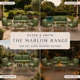 Olsen & Smith Hampton 4 Seater Garden Furniture Set – 5 Piece Outdoor Rattan Sofa Set with 2 Seater Sofa, 2 Armchairs & Coffee Table, Waterproof Cushions, Aluminium Frame (Sage)