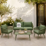 Olsen & Smith Hampton 4 Seater Garden Furniture Set – 5 Piece Outdoor Rattan Sofa Set with 2 Seater Sofa, 2 Armchairs & Coffee Table, Waterproof Cushions, Aluminium Frame (Sage)