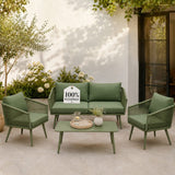 Olsen & Smith Hampton 4 Seater Garden Furniture Set – 5 Piece Outdoor Rattan Sofa Set with 2 Seater Sofa, 2 Armchairs & Coffee Table, Waterproof Cushions, Aluminium Frame (Sage)