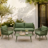 Olsen & Smith Hampton 4 Seater Garden Furniture Set – 5 Piece Outdoor Rattan Sofa Set with 2 Seater Sofa, 2 Armchairs & Coffee Table, Waterproof Cushions, Aluminium Frame (Sage)