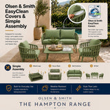 Olsen & Smith Marlow 4 Seater Rattan Garden Sofa Set - Sage, Rust-ResistantFrame, Waterproof Cushions