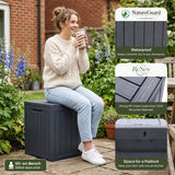 Olsen & Smith 113L Tall Garden Storage Box & Seat – Compact Outdoor Patio & Deck Chest, 100% Recycled Weatherproof Plastic, NatureGuard, Lockable Hinged Lid, 100kg Seat, Tool-Free Assembly, Anthracite